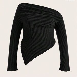 New SHEIN 2XL Asymmetrical Black Off-Shoulder Top